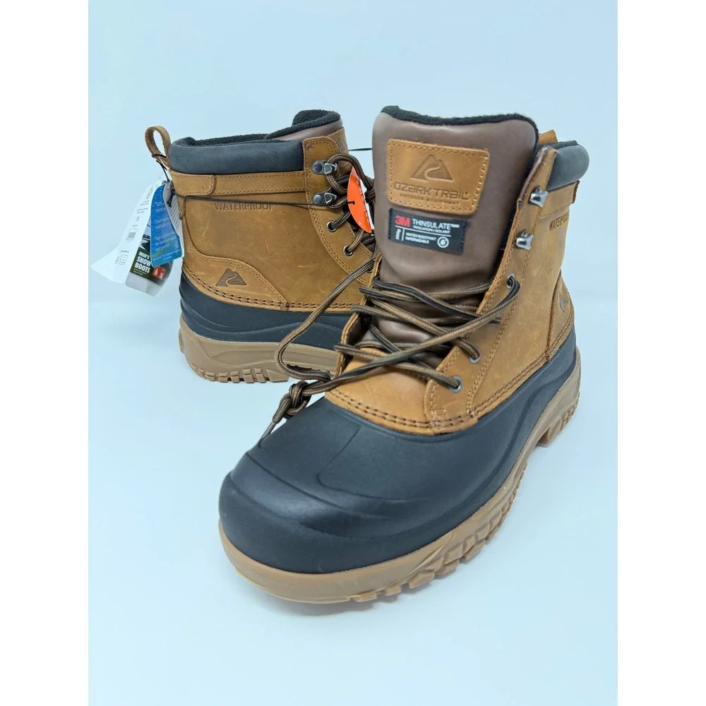 Ozark Trail Snow Boots 10 Brown Waterproof Insulated Leather NWT Classic‎ Men's